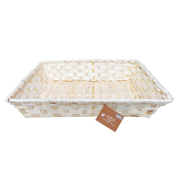 かご バスケット トレー 木製 小物収納 インテリアトレイ おしゃれ 竹 バンブー トレーL ナチュラル ホワイト 26×36×H6.5cm 322969