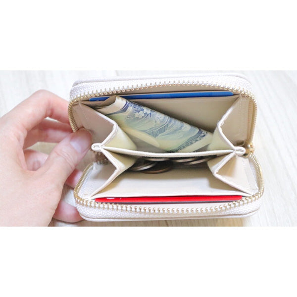 財布 ミニ レディース 小銭入れ コンパクト スクエア財布ミニ ブラック アイボリー 10.5x8.5x2.5cm 323459