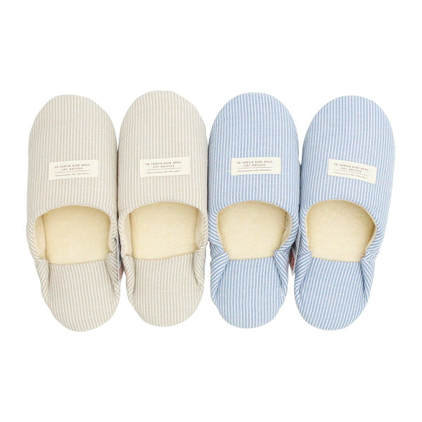 【在庫限り】バブーシュ スリッパ ルームシューズ モロッコ風 室内 来客用 ストライプ (ブルー・アイボリー) 26cm 323746
