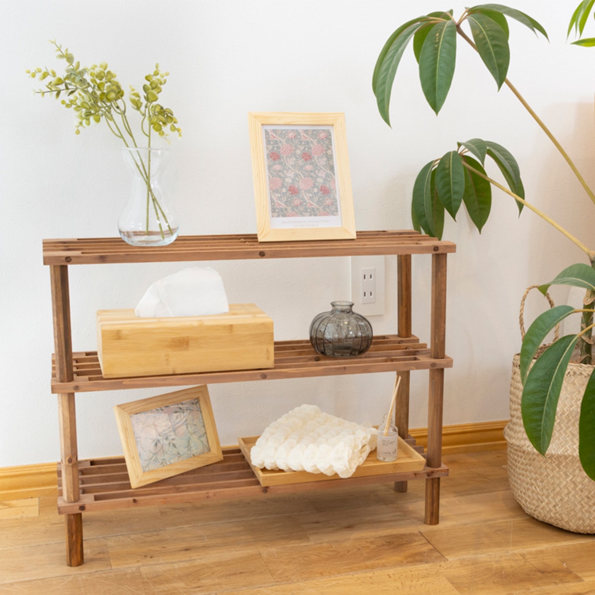 ラック オープンラック 物品棚 小棚 木製 3段 diy 収納棚 おしゃれ 北欧 マルチフリーラック 63×19.5×48.5cm ブラウン 325103