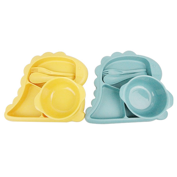 【OUTLET】ランチプレートセット キッズプレート ごはん皿 キッズ用 子供 お碗 フォーク スプーン 食器セット ダイナソー(イエロー・グリーン) 325614