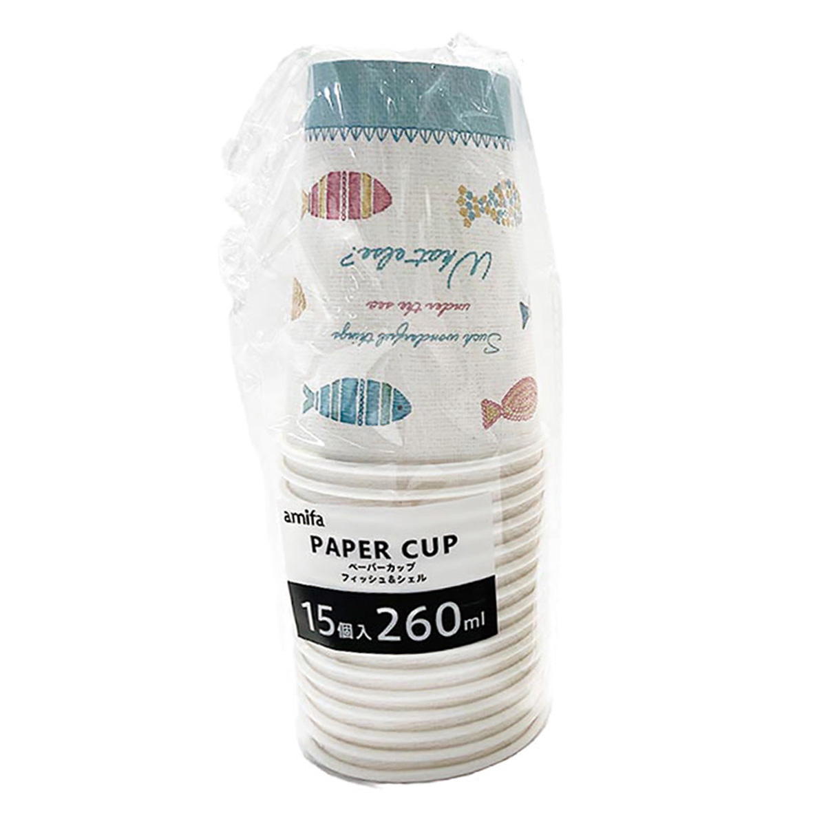 【OUTLET】ペーパーカップ 260ml 15P フィッシュ&シェル 325999