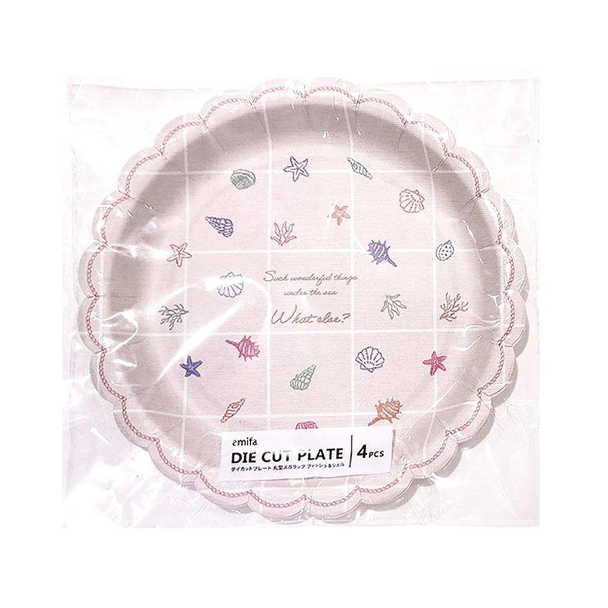 【在庫限り】ダイカットプレート 丸型スカラップ 4P フィッシュ&シェル 326004