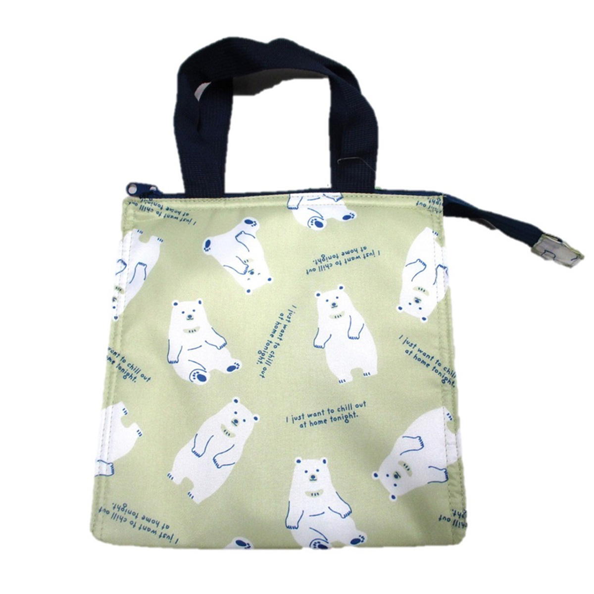 【OUTLET】マチ広ランチトートバッグ クマ柄 グリーン 327469