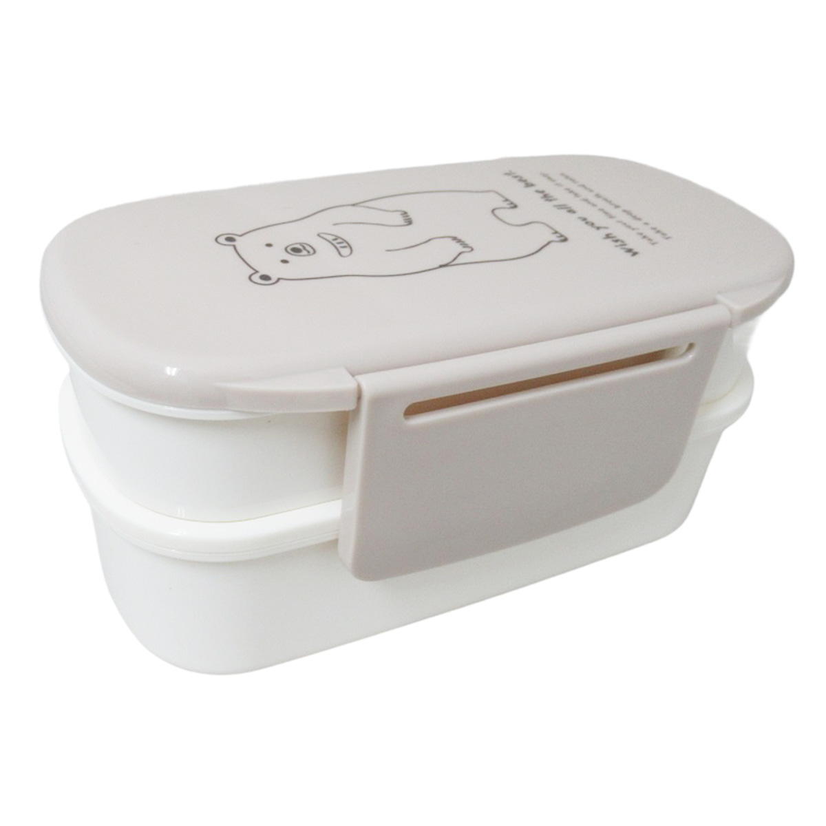 【OUTLET】ランチボックス2段 クマ柄 ベージュ 327478