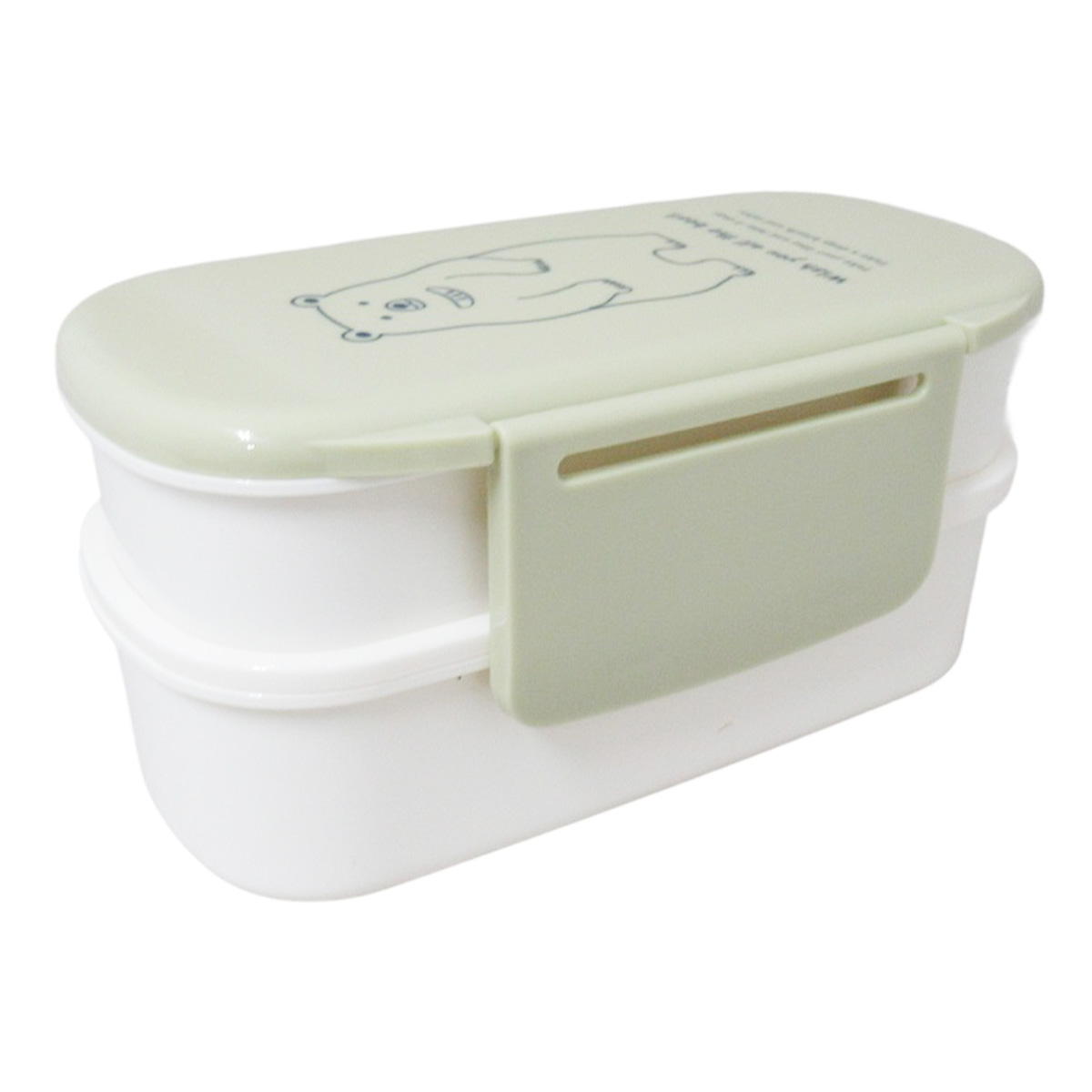 【OUTLET】ランチボックス2段 クマ柄 グリーン 327479