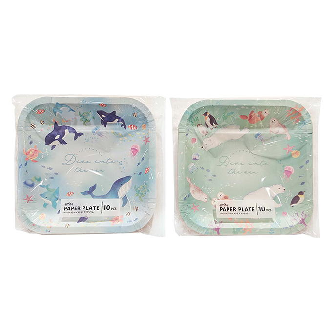 ペーパープレート 10P スクエア アクアリウム 327825