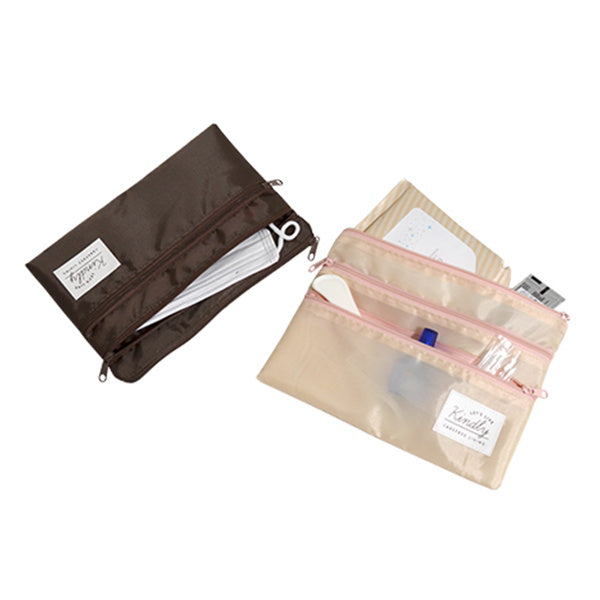 化粧ポーチ トラベルポーチ ナチュラルカラー トリプルファスナーケース 約150×210mm 333359