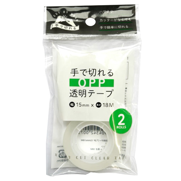 手で切れるOPP透明テープ2個組 15mm幅 18m 340566