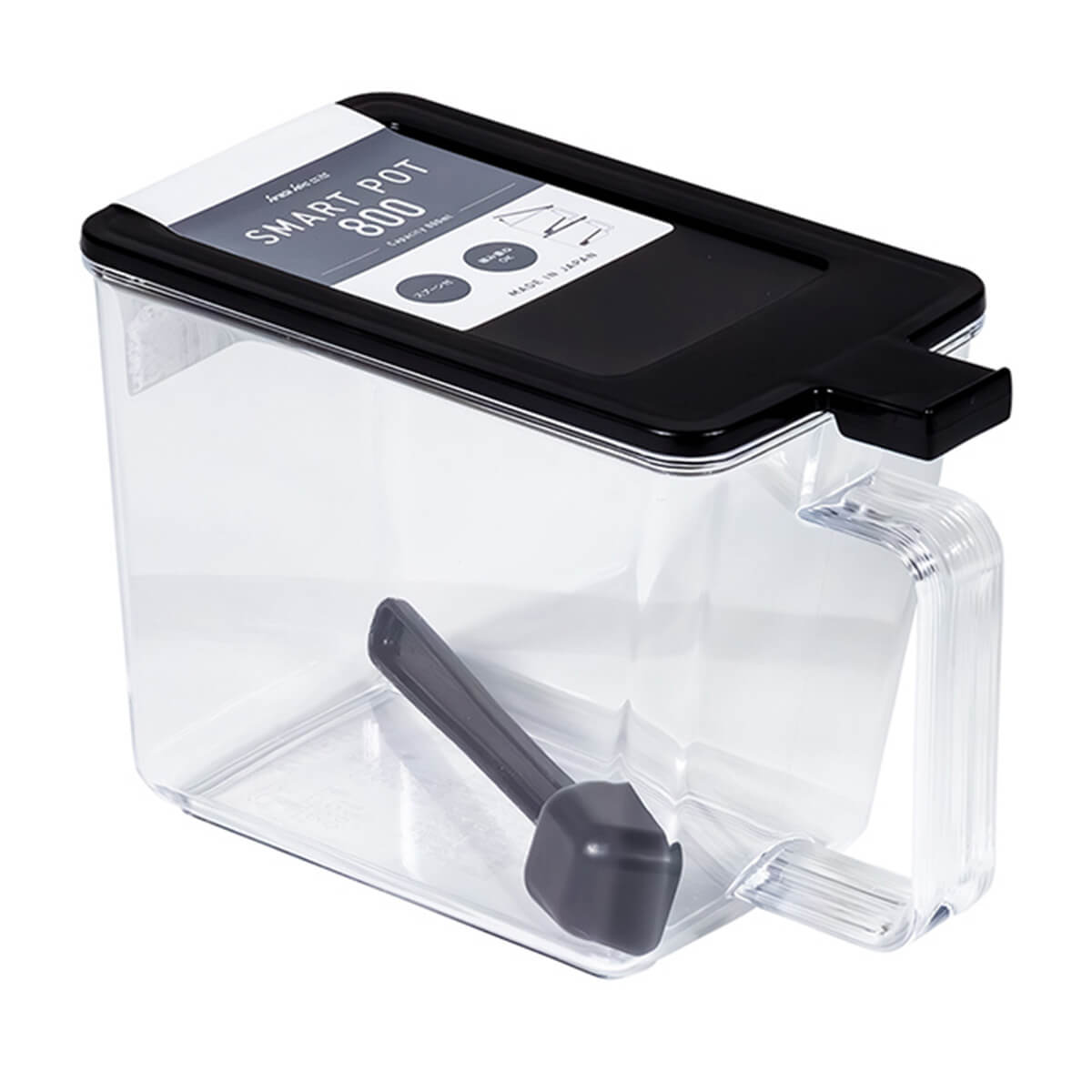 調味料ケース 調味料入れ 調味料ホルダー シュガーケース 砂糖 塩 ソルトケース スマートポット800ml スプーン付 黒 340652