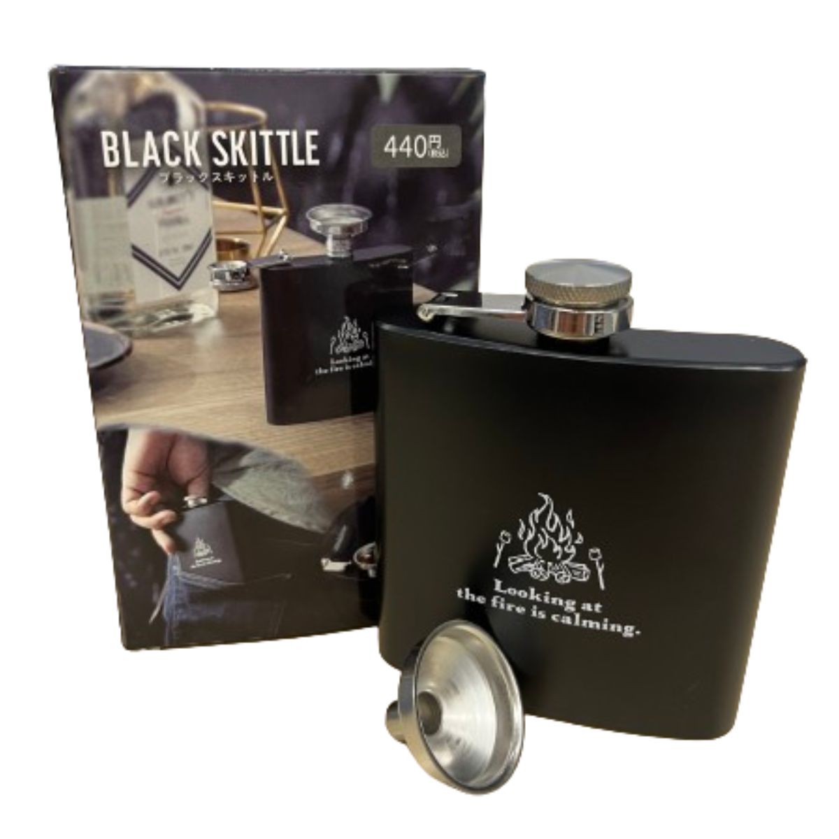 スキットル 小型水筒 蒸留酒ボトル アウトドアスキットル ブラック171ml  345668