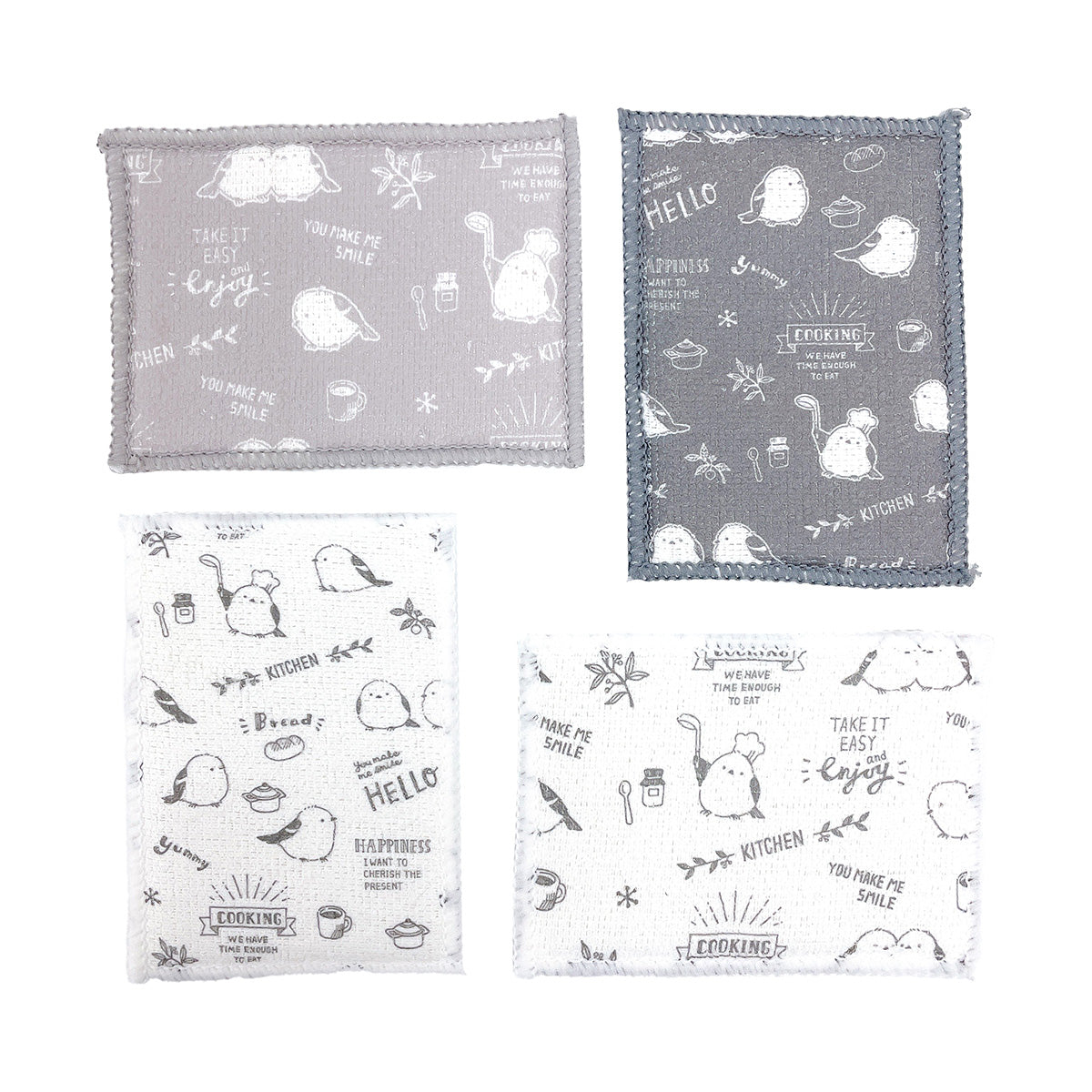 台所スポンジ キッチンスポンジ マイクロファイバースポンジ 4個入 シマエナガ 345721