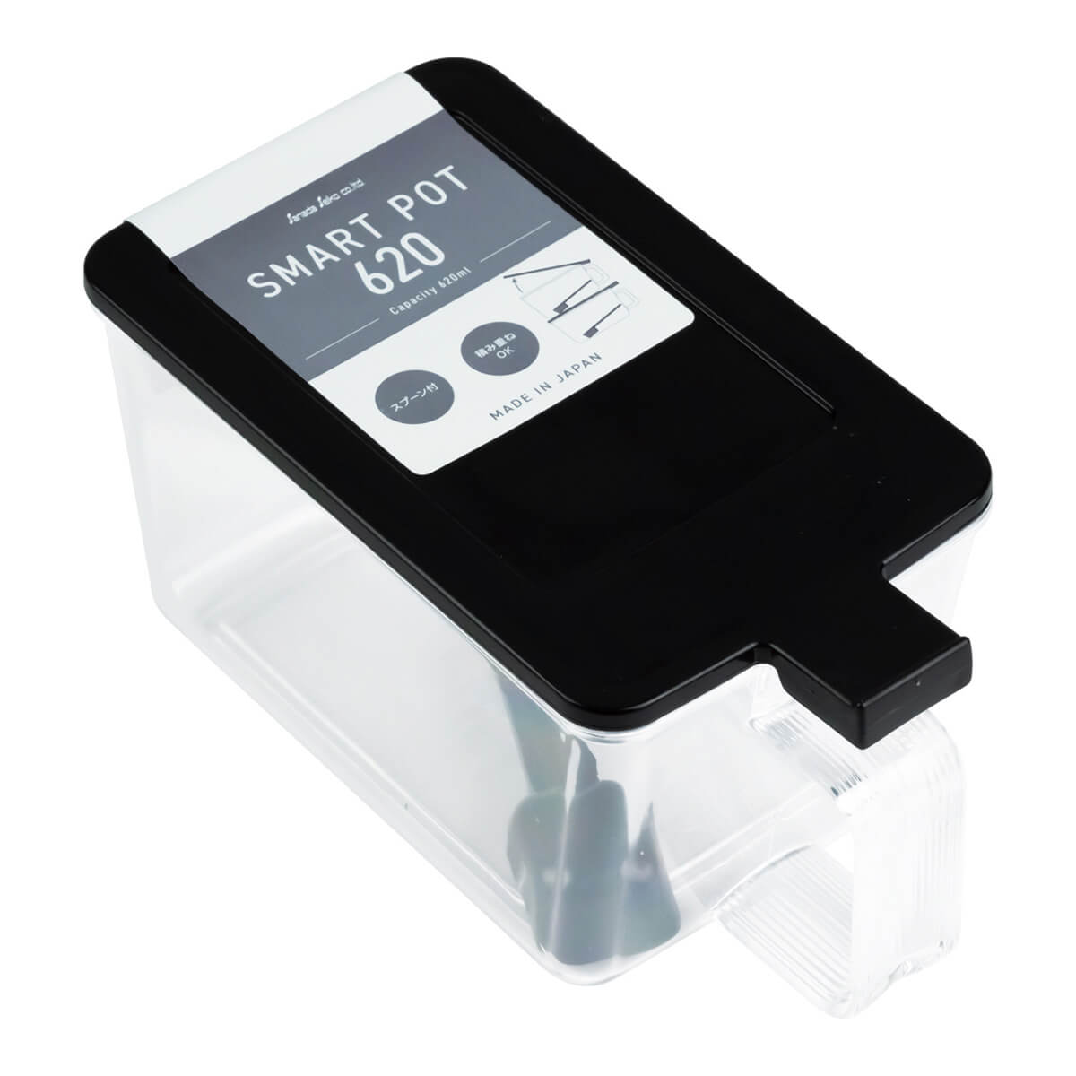 調味料入れ スマートポット スプーン付 ブラック 620ml 347019