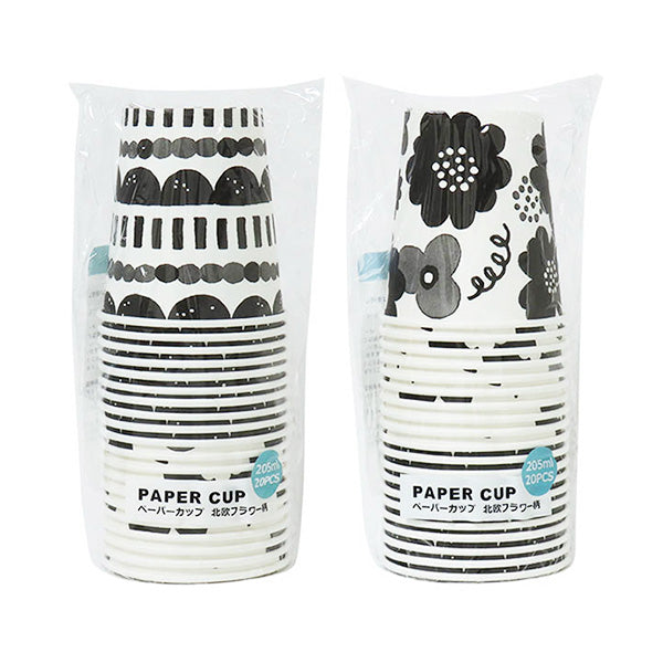 紙コップ ペーパーカップ 北欧フラワー柄 205ml 20個 347030