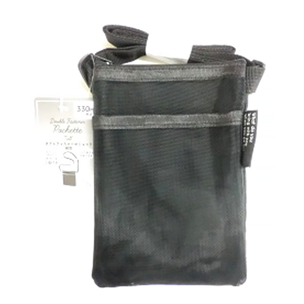 ショルダーバッグ ポシェット サコッシュ ミニショルダー ダブルファスナーポシェット縦型 黒 18×13cm 347457