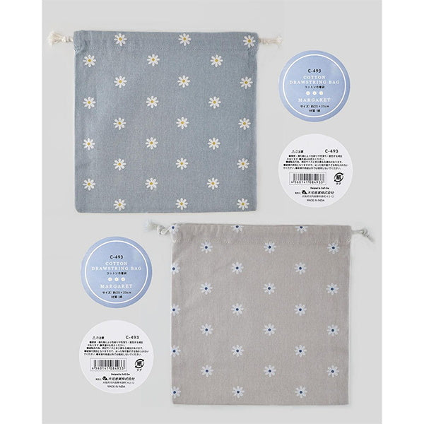 着袋 バッグインバッグ 北欧 小物入れ コスメポーチ 化粧ポーチ コットン巾着袋 マーガレット 25×25cm 348272