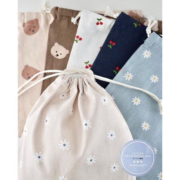 着袋 バッグインバッグ 北欧 小物入れ コスメポーチ 化粧ポーチ コットン巾着袋 マーガレット 25×25cm 348272