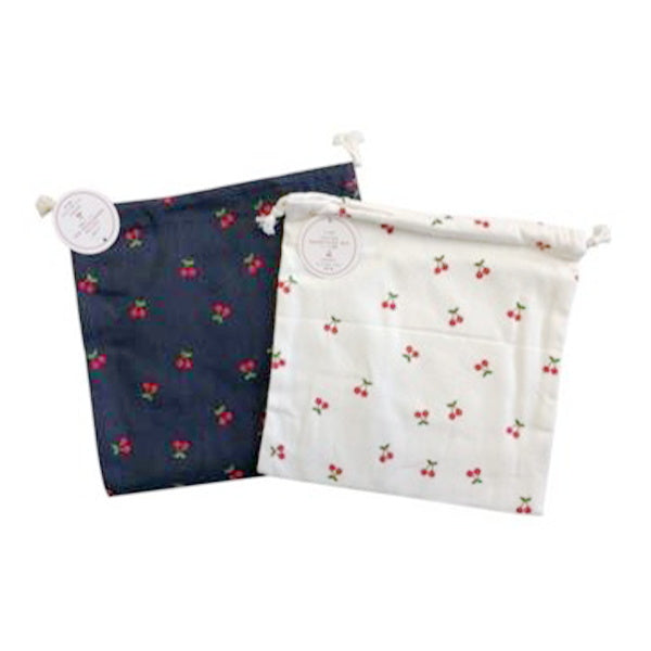 巾着袋 バッグインバッグ 北欧 小物入れ コスメポーチ 化粧ポーチ コットン巾着袋 チェリー 25×25cm 348273