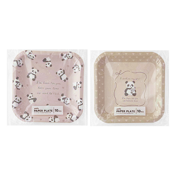 紙皿 ペーパーディッシュ ペーパープレート 10P スクエア もふもふパンダ 349329