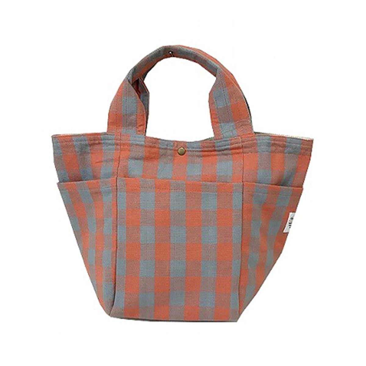 【OUTLET】トートバッグ お弁当 ランチトート インド綿 チェック H25×W37×D16cm CORAL×BLUE GBG7081-110 350115