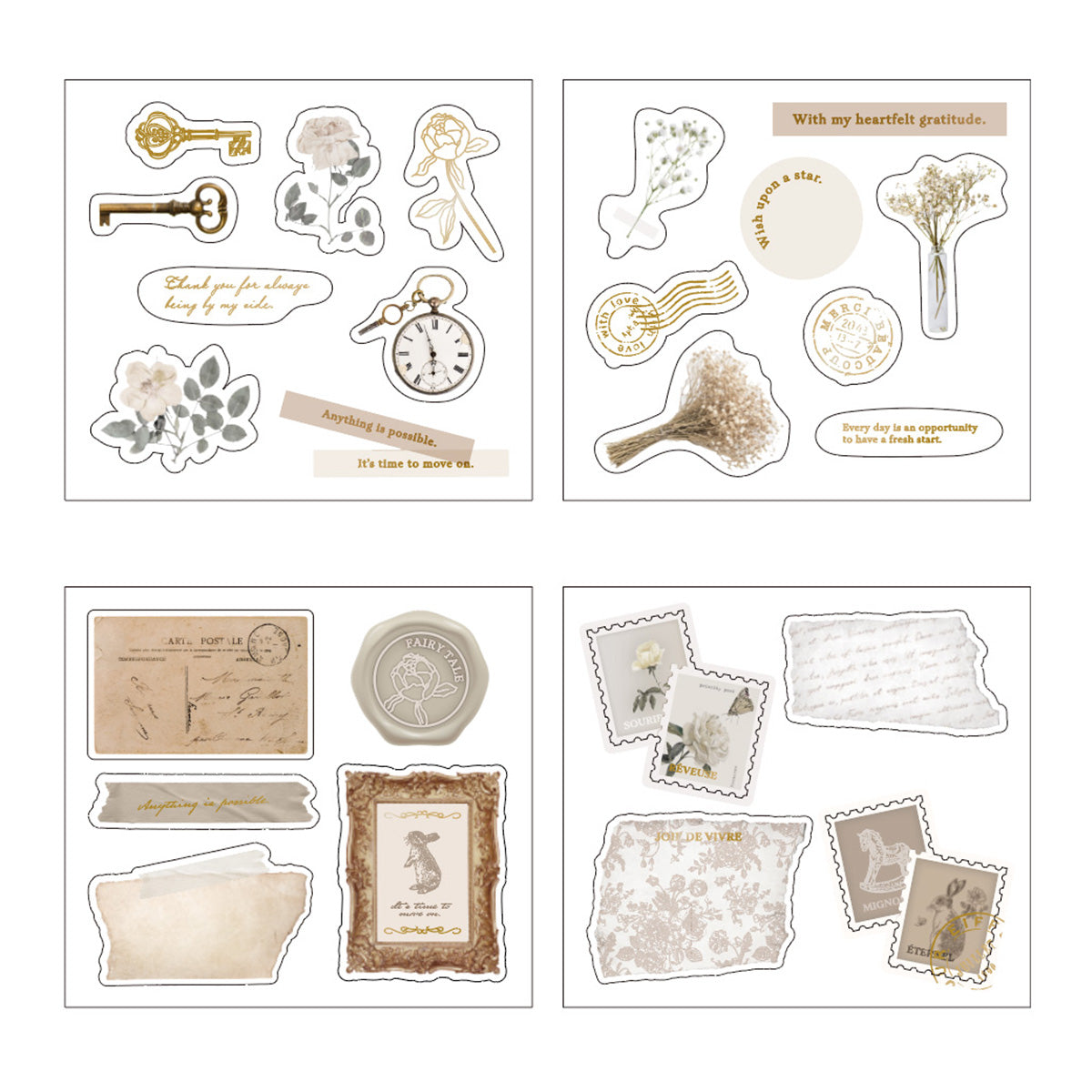 ミニシートシール 4シート アンティークペーパー 350700