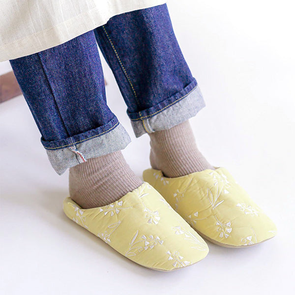 【OUTLET】バブーシュ スリッパ ルームシューズ モロッコ風 室内 来客用 すずらん柄 ネイビー 24.5cm RK1460/85 353641