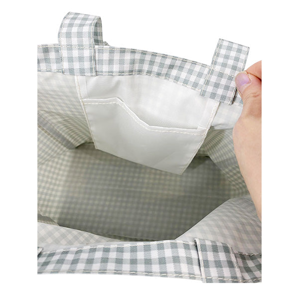 【OUTLET】トートバッグ ランチトート お弁当トート ギンガムチェックミニトート くま ベージュ 38×H25×D14cm 353659