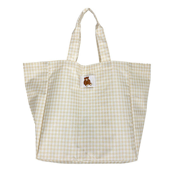 【OUTLET】トートバッグ ランチトート お弁当トート ギンガムチェックミニトート くま ベージュ 38×H25×D14cm 353659