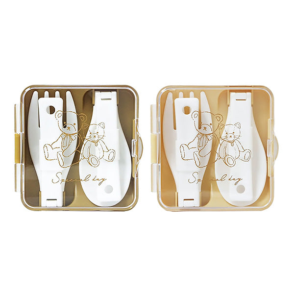 カトラリーセット カトラリーケース コンパクト 折りたたみ くまとねこ 縦8.5×横8.6×高さ2.3cm 355526