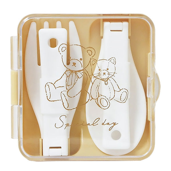 カトラリーセット カトラリーケース コンパクト 折りたたみ くまとねこ 縦8.5×横8.6×高さ2.3cm 355526