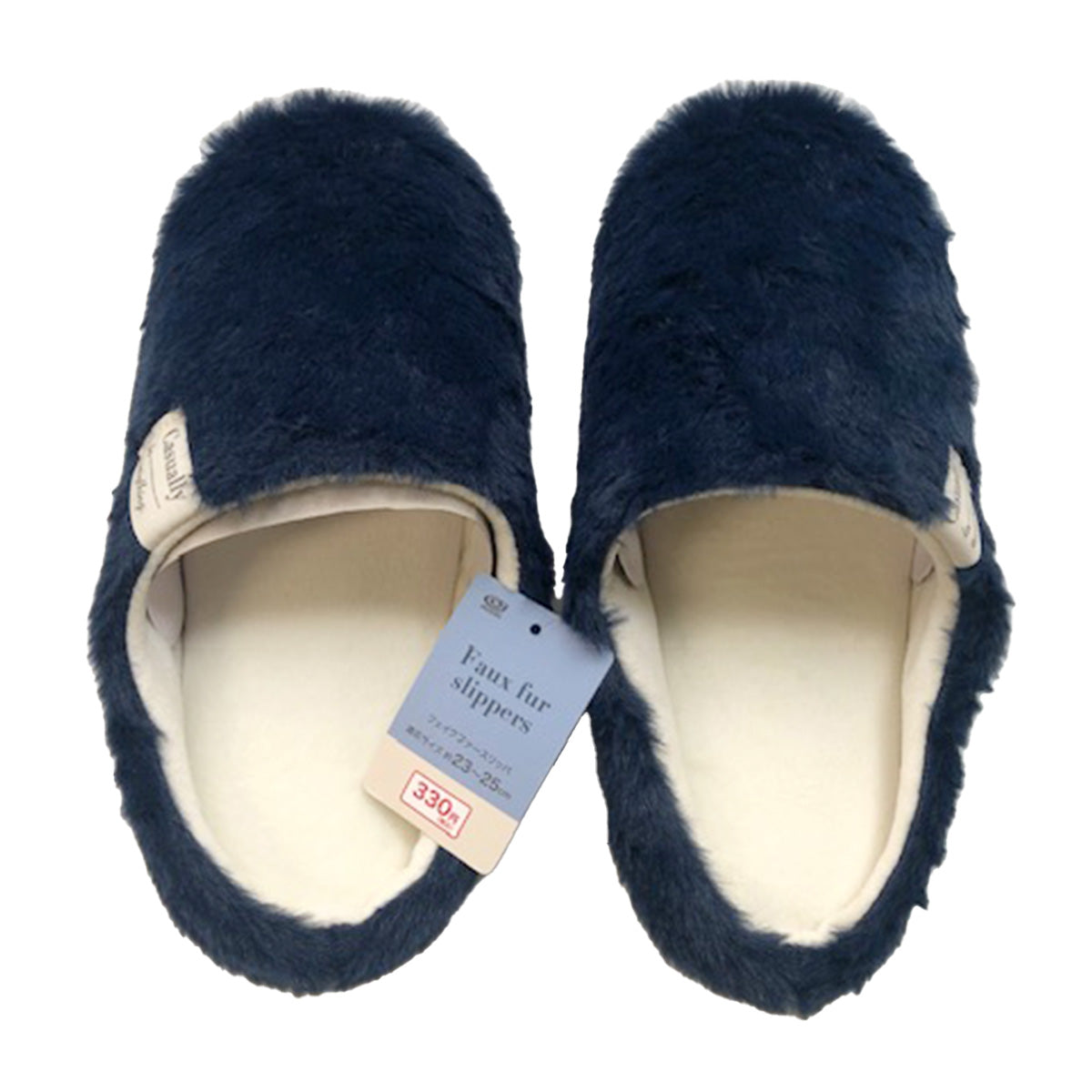【OUTLET】ルームシューズ 秋冬用 フェイクファースリッパ ネイビー 23?25cm 356191