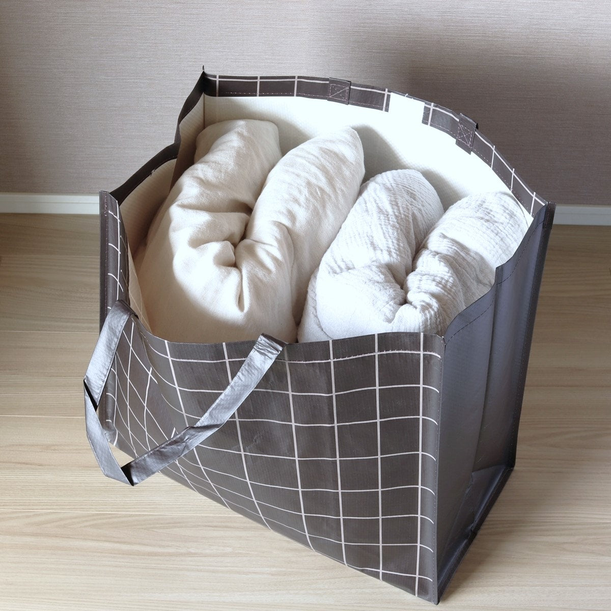 収納バッグ 買い物バッグ PPバッグ シンプルチェック L 356213