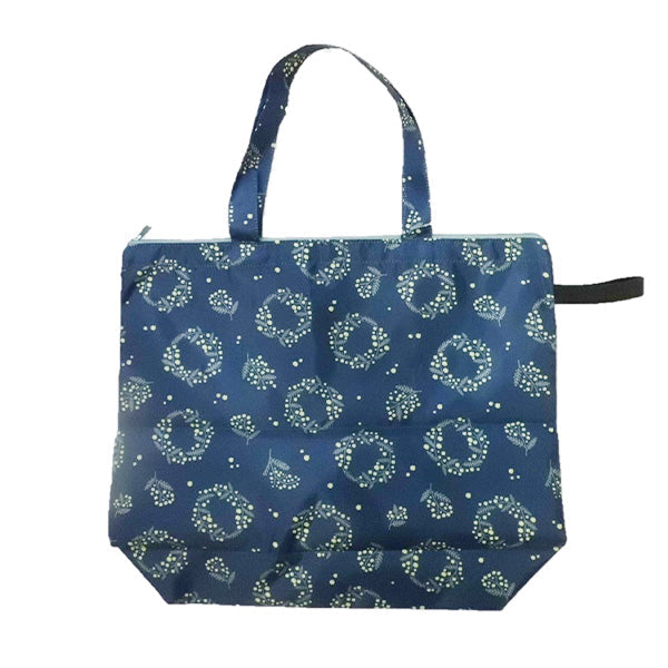 トートバッグ エコバッグ 折りたたみ 手提げ 肩がけバッグ ファスナー付トートバッグミモザ柄 ネイビー 縦38×横33×マチ12cm 356292