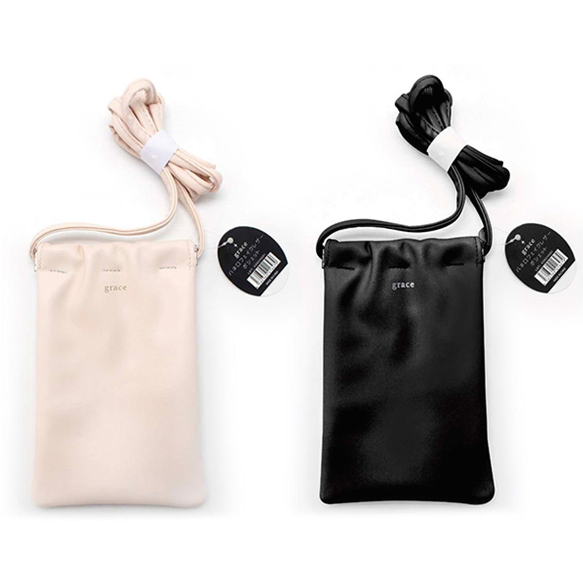 【在庫限り】ショルダーバッグ スマホショルダー ポシェット サコッシュ バネ口フェイクレザーポシェット(ブラック・ホワイト) 356322