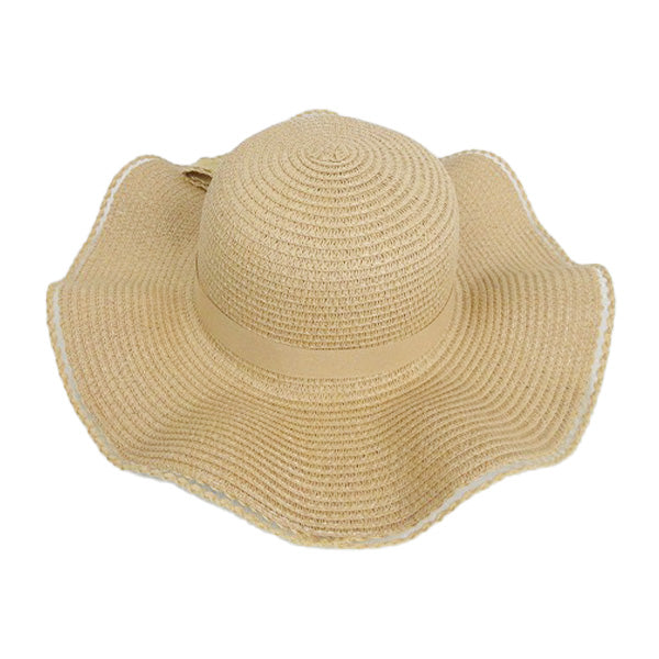 【OUTLET】帽子 ハット レディース つば広 深め ウェーブリボンハット ブラウン UV対策 熱中症対策 357305