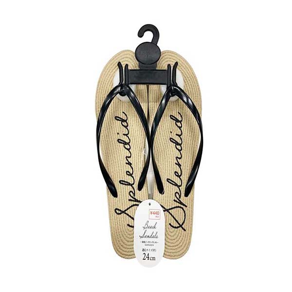 【OUTLET】ビーチサンダル 麻風 ビーチサンダル レディース 婦人 M 底面英字プリント 24cm 357344