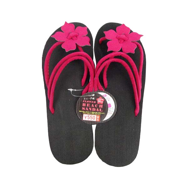 【OUTLET】ビーチサンダル レディース 婦人 スエード風 フラワービーチサンダル 赤 24cm 357352