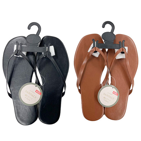 【OUTLET】サンダル スクエアトゥ レザー風 スクエアサンダル(ブラック・ブラウン)24cm 357353