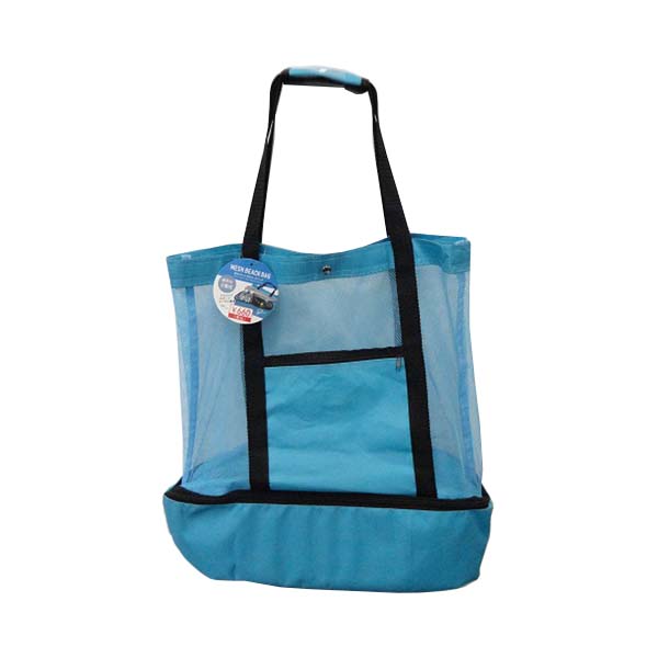【OUTLET】ビーチバッグ 保冷 クーラーバッグ レジャーバッグ メッシュ 保冷ポケット付 ブルー 青 H47xW47xD15cm 357368