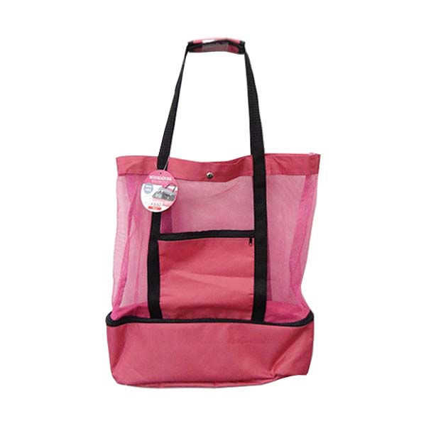 【OUTLET】ビーチバッグ 保冷 クーラーバッグ レジャーバッグ メッシュ 保冷ポケット付 ピンク H47xW47xD15cm 357369