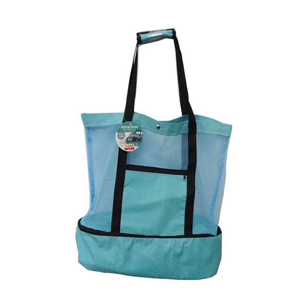 【OUTLET】ビーチバッグ 保冷 クーラーバッグ レジャーバッグ メッシュ 保冷ポケット付 ターコイズブルー H47xW47xD15cm 357370