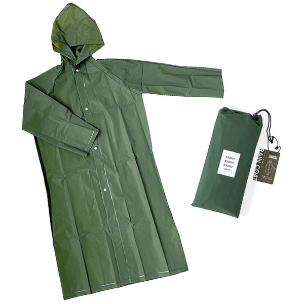 【OUTLET】レインコートレインウェア 雨具 雨合羽 コンパクト簡易 収納袋付 レインコート 大人用 カーキ 357575