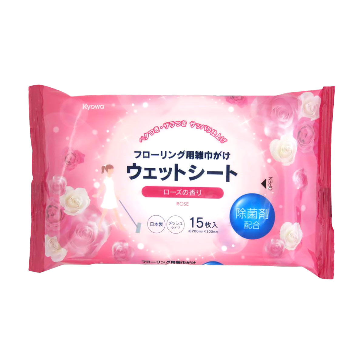 床拭きシート ウェットシート フローリング用ウエットシート ローズの香り 15枚 358664