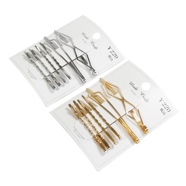 【OUTLET】ヘアピン ヘアアクセサリー 髪留めピン アレンジピン メタルデザインヘアピン6本セットA(ゴールド・シルバー) 358838