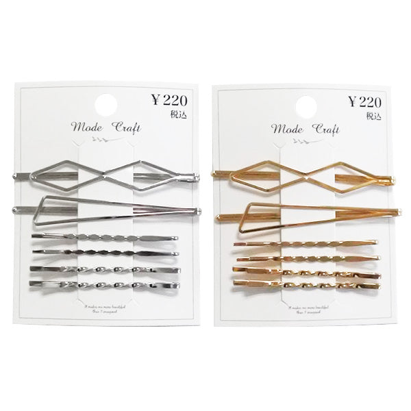 【OUTLET】ヘアピン ヘアアクセサリー 髪留めピン アレンジピン  メタルデザインヘアピン6本セットA(ゴールド・シルバー) 358838