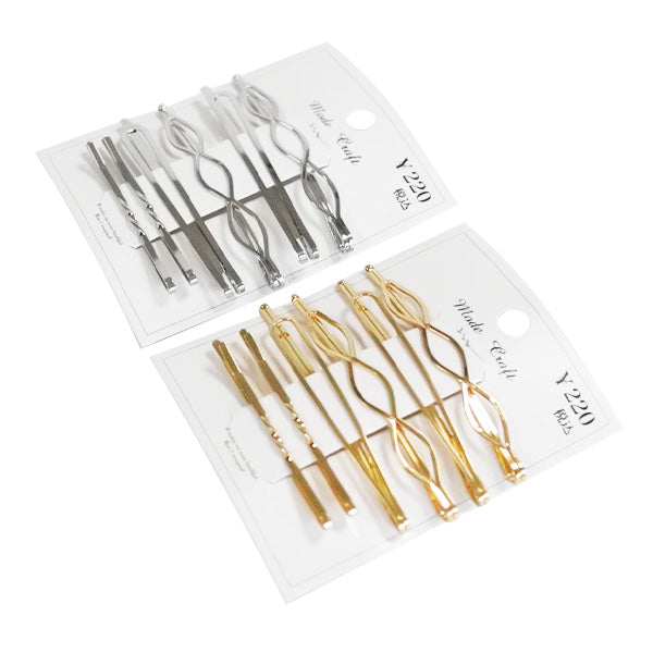 【OUTLET】ヘアピン ヘアアクセサリー 髪留めピン アレンジピン  メタルデザインヘアピン6本セットD(ゴールド・シルバー) 358841