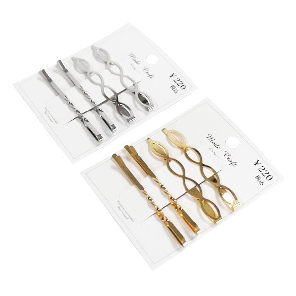 ヘアピン ヘアアクセサリー 髪留めピン アレンジピン メタルデザインヘアピン 4本セット(ゴールド・シルバー) 358845