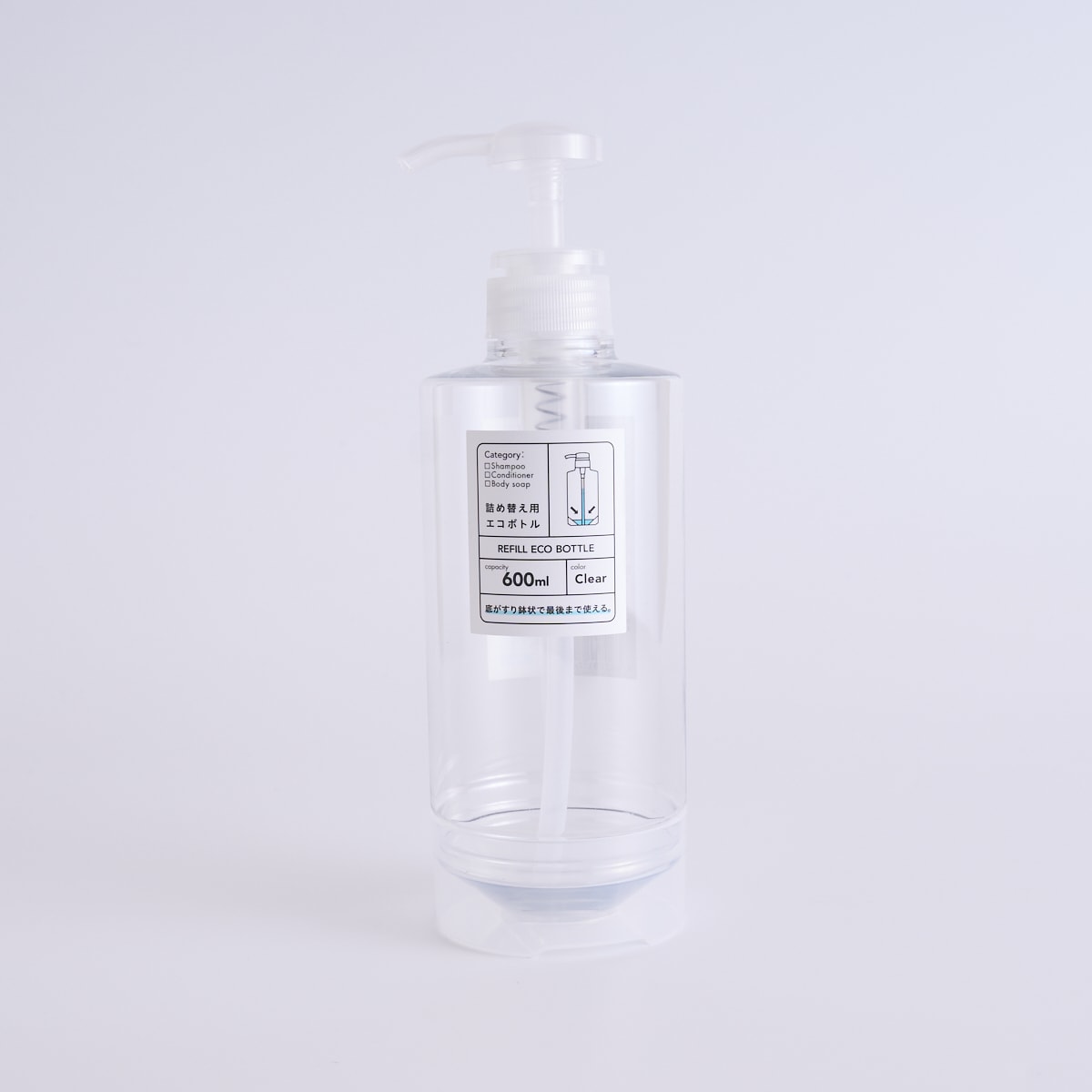 詰め替えボトル 最後まで使えるエコボトル 600ml 丸 クリア 359707