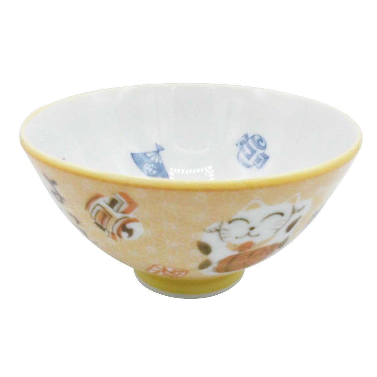 【OUTLET】彩り招きねこ飯碗 大 黄 363484