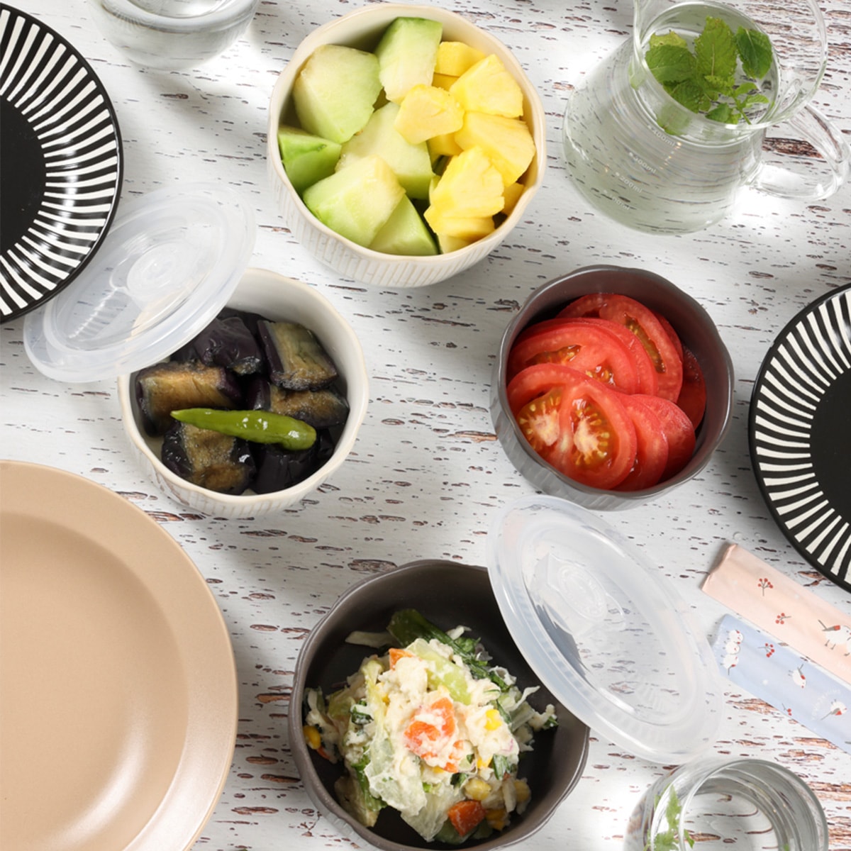 【OUTLET】食品保存容器 窯変はな十草 フードコンテナL 白 約500ml 363843